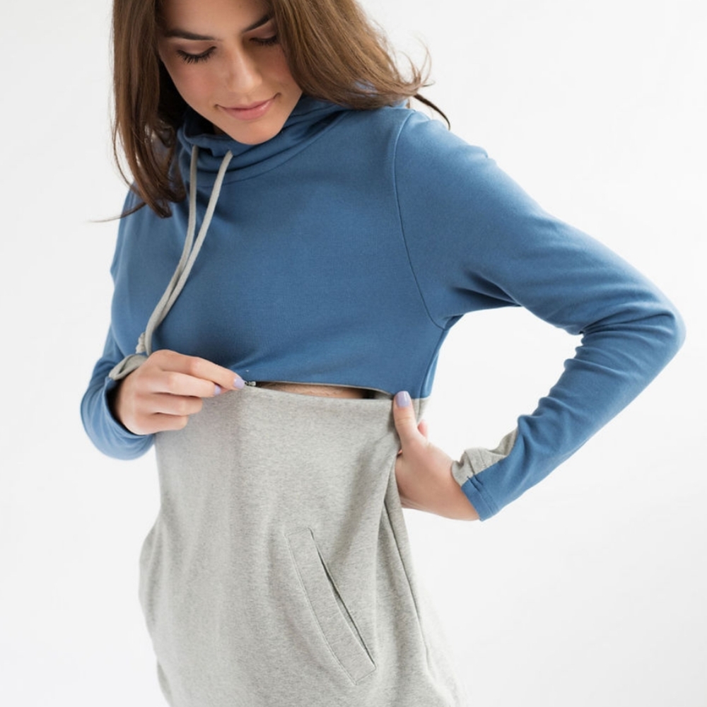 Nursing Queen Hidden Zipper Color Block Grey And Blue Pullover Sweatshirt Xs